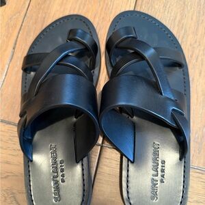 Saint Laurent Black Leather Slide Sandals